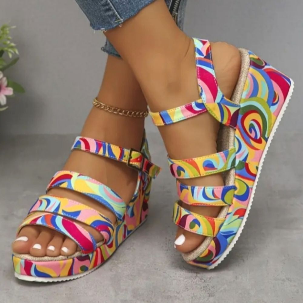 Ladies Tropical Beautiful Colorful Wedge Sandals sz 10.5